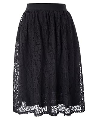 GRACE KARIN Women's Swing Skirts with Elastic Waist A Line Lace Midi Skirts CL010765