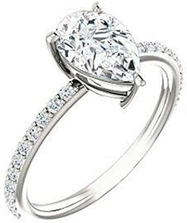 Jewels Etc GLI Certified 1.55 Ct Moissanite Eternity Genuine Moissanite Rings Pear Cut Ring Moissanite Engagement Rings 14 K White Gold