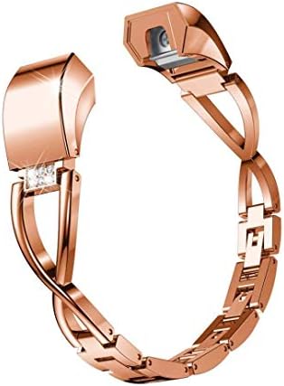 Urberry Stainless Steel Watch Band Replacement Rhinestones Bracelet Strap for Fitbit Alta HR/Fitbit Alta Watch (Rose gold)
