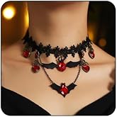 PINK TOWN Gothic Black Lace Choker Necklace for Women Goth Crystal Pendant Necklace Vintage Vampire Choker Necklace Christmas Halloween Birthday Party Costume Jewelry