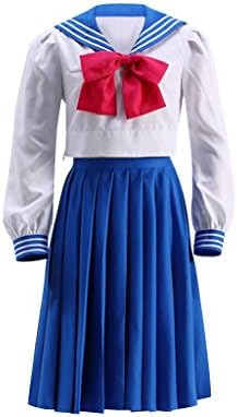 SHOWADAY Women's Sailor Suit Long Dress School Uniform Cosplay Costume Blue Small