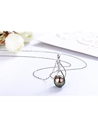 CHAULRI - Collar con colgante de perlas negras de Tahití auténticas del Mar del Sur de 9 a 0.394 in, redondo, chapado en oro de 18 quilates, plata de ley 925, regalo de joyería para mujeres, esposas, madres, hijas