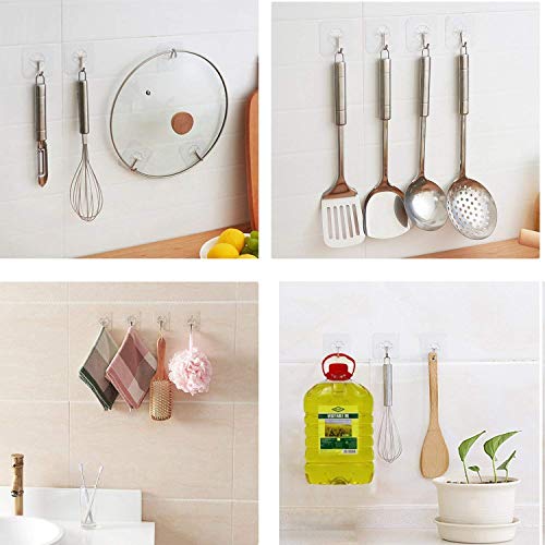 Transparent Adhesive Hooks 15 kg(Max),Free Sticky Hangers with Stainless Hooks Reusable Utility Towel Bath Ceiling Hooks (20Pack -Adhesive Hooks)