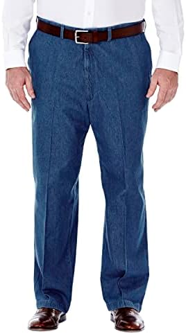 Haggar Men's Pleat Flat Front Denim Regular and Big Tall