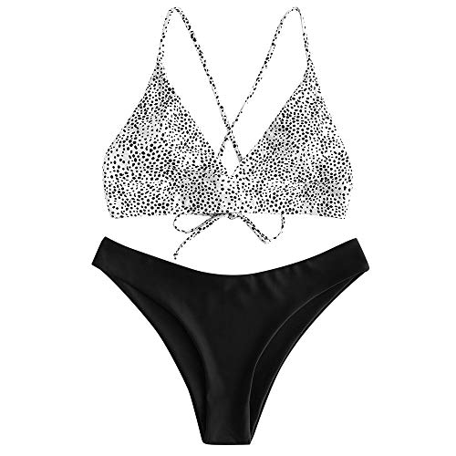 41bpyic1I L ZAFUL Bikini de punto dálmata cruzado con estampado de leopardo, tirantes finos, bikini de corte alto ZAFUL Bikini de punto dálmata cruzado con estampado de leopardo, tirantes finos, bikini de corte alto