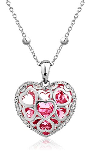 Crystals heart pendant necklace, pink, 29.5"