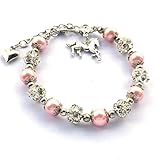 DOLON Pink Faux Pearls Girls Bracelet Jewelry Gift for Horse Lovers