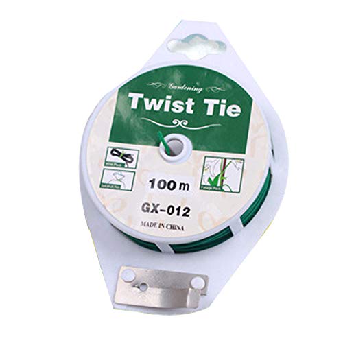 MUXIOM 328ft (100m) Twist Ties，Green Coated Garden Plant Ties with Cutter for Gardening and Office Organization, Home
