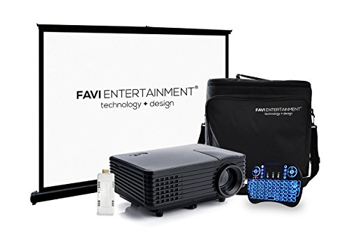 Click Here to See More Images FAVI H1 LED LCD (WVGA) Mini Video Projector Kit, includes 5 items - projector, WiFi SmartStick V4, case, keyboard, 50