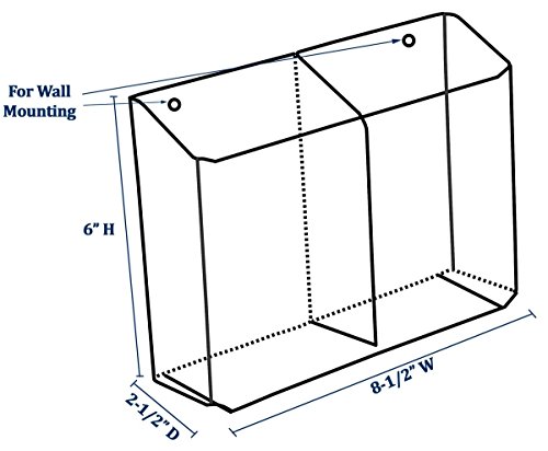 Displays2go Wall Mount Brochure Holder, Dual Pocket for 4x9" Pamphlets, Set of 2 Holders (2LITPOCKT)