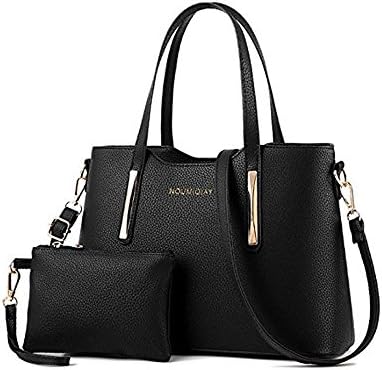 SJZ TECH Women's PU Leather Shoulder Bags Top-Handle Handbag Tote Bag Simple Purse Fashion Cross Body Bag 2pcs set (Black)
