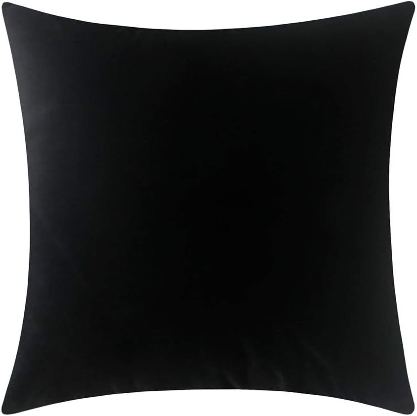 Artcest Decorative Velvet Throw Pillow Case Soft Solid Cushion Cover for Sofa Couch and Bed, 24"x24", Black, Pack of 1