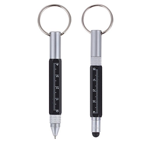 Shulaner 6 in 1 Small Metal Tech Tool Ballpoint Pens with Key Ring, Level, Stylus and Two-head Screwdriver, Multi functional Tool Fits for Mens Gift, Pack of 2