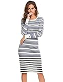BEAUTYTALK Women's Long Sleeve Striped Knit Sweater Work Casual Pencil Dress