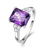 BONLAVIE Women's 5.25Ct 8X10mm Created Purple Amethyst 925 Sterling Silver Promise Engagement Wedding Ring