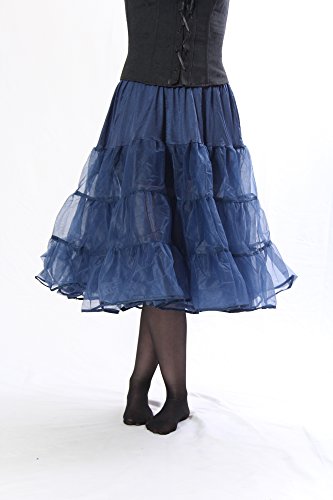 BellaSous Tea Length 25" Women Petticoat Nylon Yoke Underskirt for Vintage Dresses, Poodle Skirts, or Rockabilly (Large/X-Large, Navy Blue)
