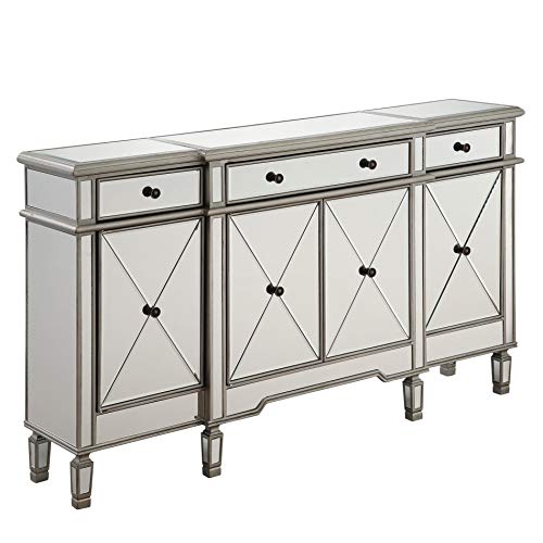 Elegant Lighting 3 Drawer 4 Door Cabinet in Silver Clear 60" x 14" x 36"