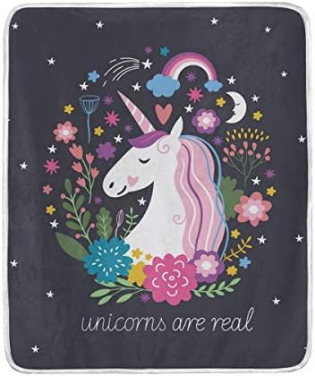 SENNSEE Unicorns Are Real with Florals Throw Blanket for Bed Couch Chair Sofa Velvet 50x60 inch Adult Kids Women Soft Warm Fuzzy
