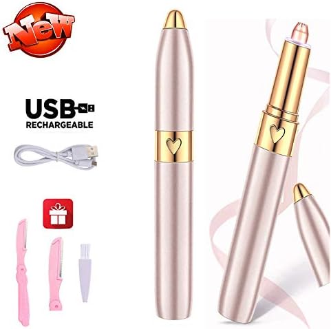 Eyebrow Hair Remover, 2019 Newest Electric Painless Eyebrow Trimmer Epilator for Women, USB rechargeable Portable Eyebrow Hair Removal Razor with Light, Gold