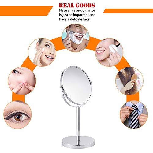 Double-Sided Magnifying Makeup Mirror, Large 6.7-Inch Vanity Makeup Mirror,1X and 5X Magnifying Mirrors ~ Perfect for Bedroom or Bathroom Vanity, Tabletop Swivel Mirror Chrome Finish