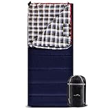 CAMPMAX Flannel Sleeping Bag for Adults, 3-4 Season Warm Cotton Sleeping Bag for Camping, Envelope Blue with 2/3/4lbs Filling（75″x33″）