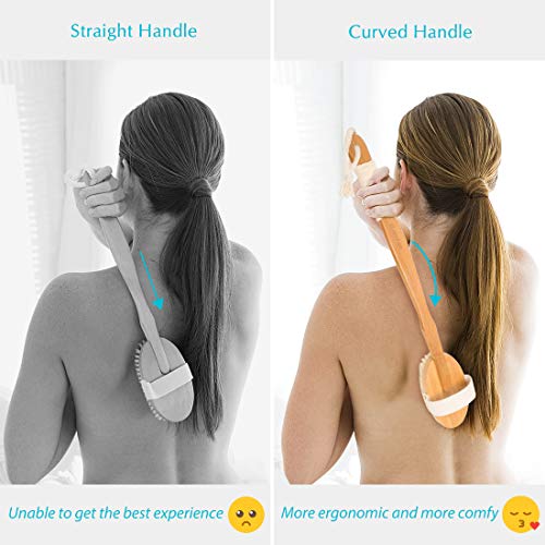 Body Brush Dry Skin Brushing for Bath or Shower - Bamboo Long Handle Back Brush Remove Exfoliating and Cellulite
