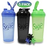 Protein Shaker Bottles by Critical Vitality | Blue-Green-Black 25oz/700ml Tumblers with Blender-Mixer-Balls, Leak Proof BPA Free Sports Travel Water Container Fits in Cup Holders and Dishwasher Safe