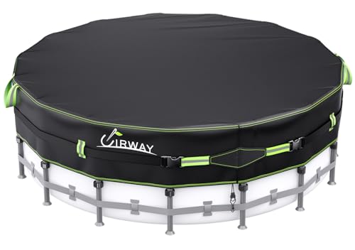 UIRWAY 500D Poolabdeckung Rund 427cm [Verbesserte Schwerlastplane] Abdeckplane Pool mit UV-Schutz, Neue Super-Winddichte Spanngurte mit Gel-Beschichtu