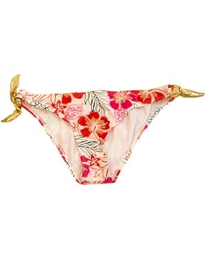 Womens C Sizzle Retro with Ties Pink Floral Fashion Swim Bottom