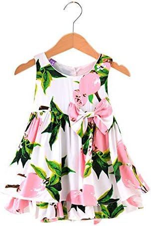 Y5Y6 Girls Poly Cotton Applique Print Casual Dresses in Pink Colour