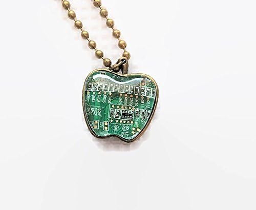 Geeky Apple Pendant - 1.25 inch bronze apple bezel with 18 inch ball chain
