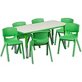 Flash Furniture 23.625'W x 47.25'L Rectangular Green Plastic Height Adjustable Activity Table Set with 6 Chairs