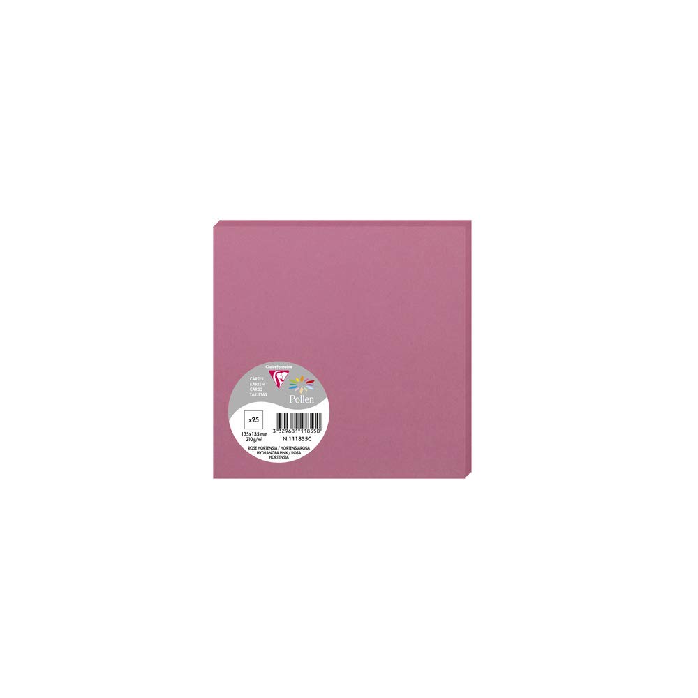 Clairefontaine 111855C Pack of 25 Plain Cards Square (13.5x13.5cm) 210gsm Colour Hydrangea Pink Invitation Events Correspondence Pollen Range Premium Paper