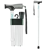 Folding Cane by Vive - Walking Cane for Men & Women - Collapsible, Lightweight, Adjustable & Portable Walking Stick Mobility Aid - Sleek Look & Comfortable Handles (White)