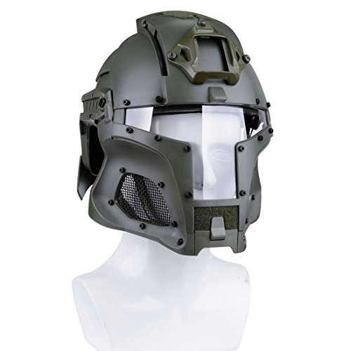 Goshfun Tactical Military Helmet Protective Fast Helmet Full Face Mesh Mask with Goggle for Airsoft Paintball CS Outdoor Activity, Green