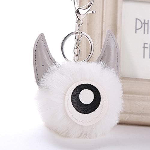JJrainning Key chain Horn big eyes monster key ring pompom hair ball pendant key ring handbag car key ring accessories jewelry