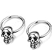 Flongo 2PCS Gothic Stainless Steel Men's Skull Hoop Stud Huggie Earrings Set