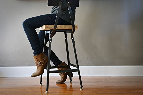 Set of Four Reclaimed Wood Stools | Salvaged Barn Wood | Steel Backrest | FREE SHIPPING - Thumbnail 3