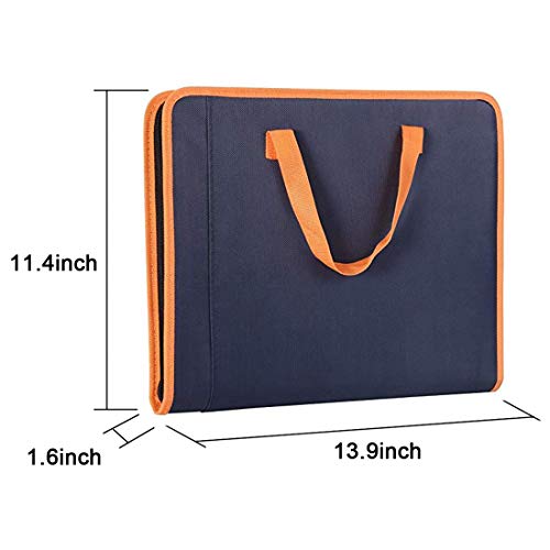 Snail&Hawk Fabric Accordion Expanding File Folder with Handle, 13 Pockets Accordian File Organizer, Zipper Closure,A4/Letter Size,Dark Blue