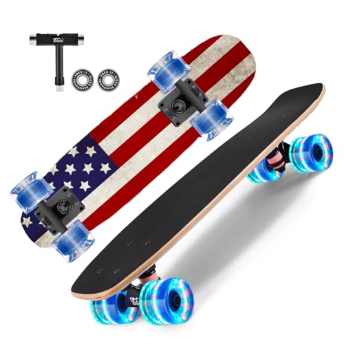 GIEEU Skateboards with Colorful Flashing Wheels for Beginners,Kids,Teens,Adults, Complete Standard Skate Boards 9 Layer Canadian Maple Deck Concave Skateboard