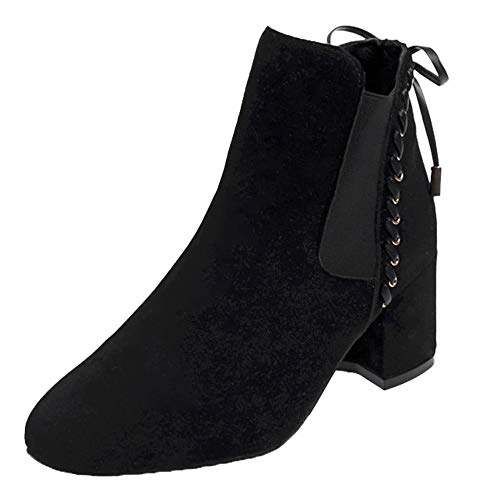 Teresamoon Women High Heel Shoes Martain Boot Suede Solid Color Round Toe Slip-On Shoes (Most Wished & Gift Ideas) - Thumbnail 7