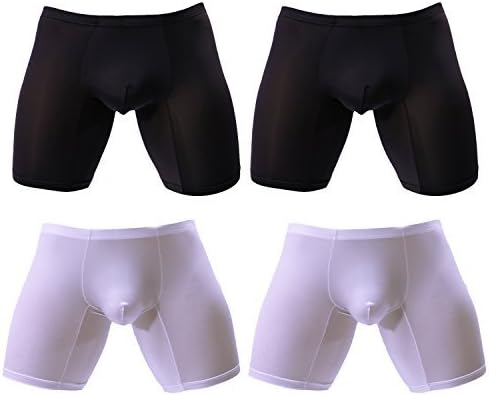 Helisopus Men's Briefs Breathable Underwear Solid Silk Fabric Ultra Thin U-Shaped Boxer Brief(4 Pack)