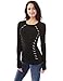 PattyBoutik Women Crewneck Trim Ribbed Sweater (Black and Gray Medium)