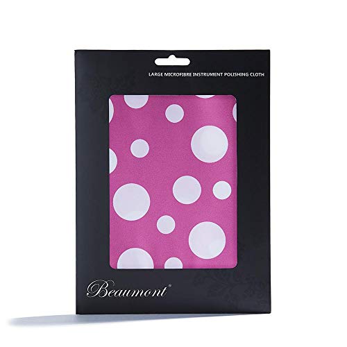 Beaumont Pink Polka Dot Musical Polishing & Cleaning Patterned Instruments Trumpet Clarinet Sax Flute Recycled Microfibre Cleaning Cloth Brass Silver 40 x 30 cm (BFC4030-PP)
