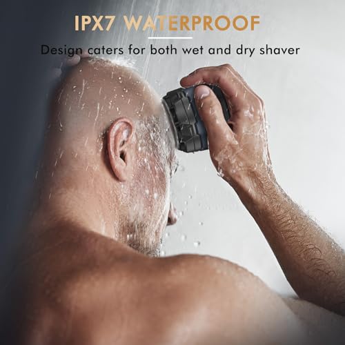 Bald Razor Men's Electric, Kibiy Head Shaver for Bald, IPX7 Waterproof Head Shaver for Bald, LED Display & Type-C Charge, Head Shavers, 6D Magnetic Head, Blue Grey