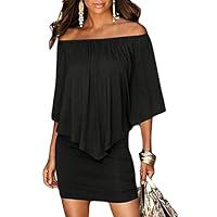 Sidefeel Women Off Shoulder Ruffles Clubwear Mini Dress Medium Black