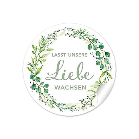 24 STICKER:'Lasst unsere Liebe wachsen' in GRÜN mit Zweigen • Für Gastgeschenke zur Hochzeit z.B. für kleine Samentüten, blum