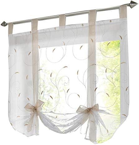 HomeyHo Sheer Curtain for Bed Window Treatment Curtain Sheer Curtain Girls Bedroom Curtains Sheer Window Curtains Sheer Curtains for Living Room Sheer Balloon Curtains for Windows, 39 x 55 Inch, Sand