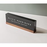 MUUYUN Personalized Acrylic Name Block w/Wooden Base (Design 3) | Customizable Black Acrylic Desk Name Plates w/ Walnut or Maple Base. Small or Large Size. CEO Job Office Promotion Gift