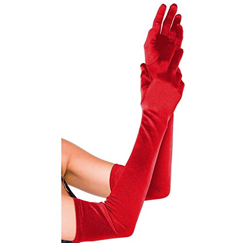 CHIC DIARY Long Satin Stretch Gloves Above Elbow Bridal Prom Wedding Formal Party Gloves (Red)